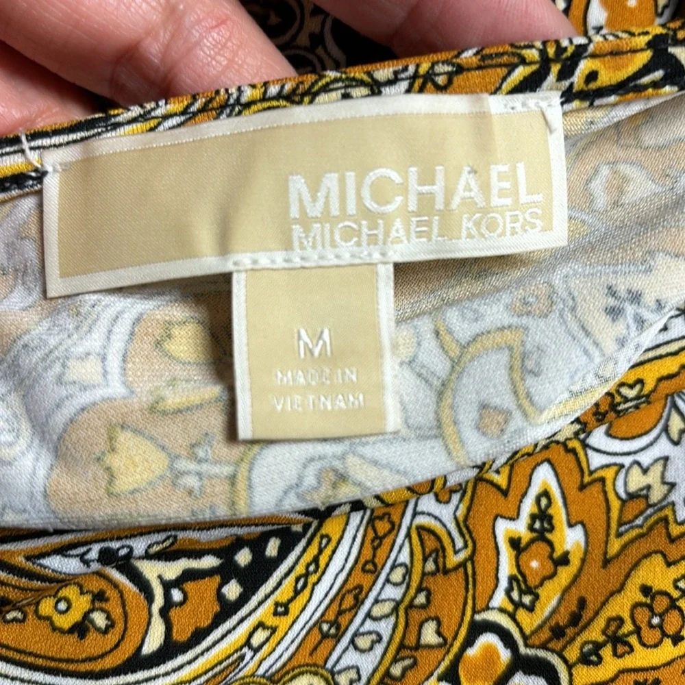 - Michael Kors Women Shirt Top Medium Yellow Black  Open Shoulder Marigold J